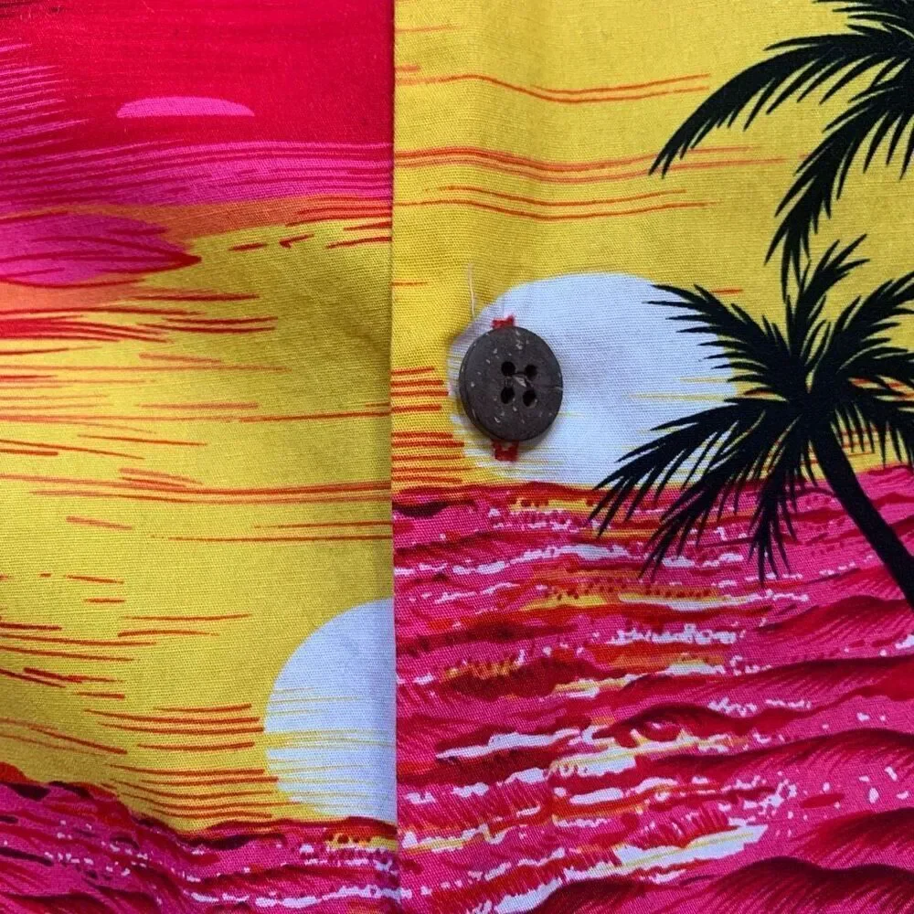 Vintage Palmwave‎ Hawaii Shirt Fuchsia Pink Sunset Surfer Tropical Floral Print